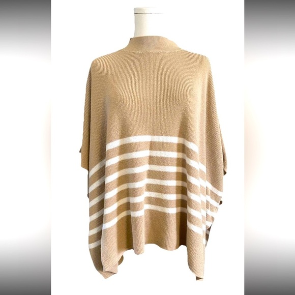 J. Crew Tan and White Poncho Sweater - Picture 3 of 11